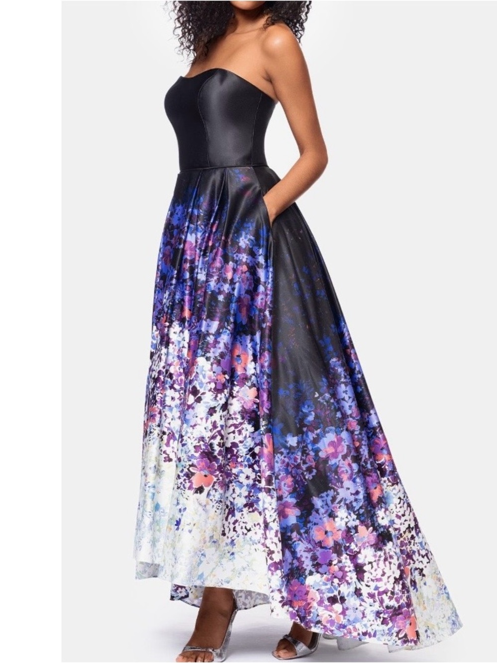 NEW Betsy & Adam Ombré Floral Strapless High-Low Ball Gown Size 4